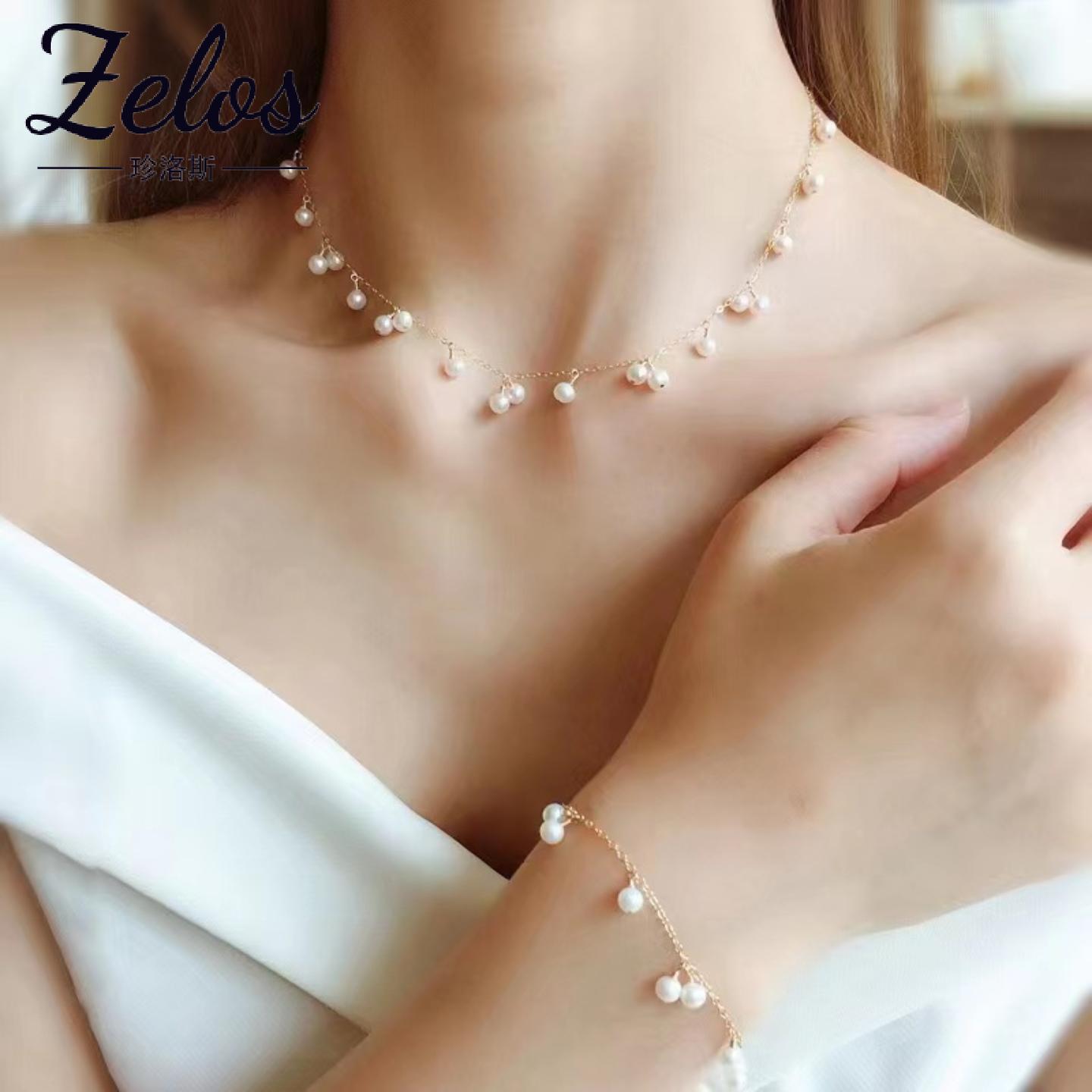 S925银国潮珍珠项链手链套装