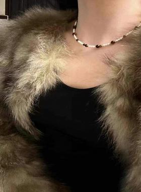 美拉德风虎眼石珍珠锁骨链