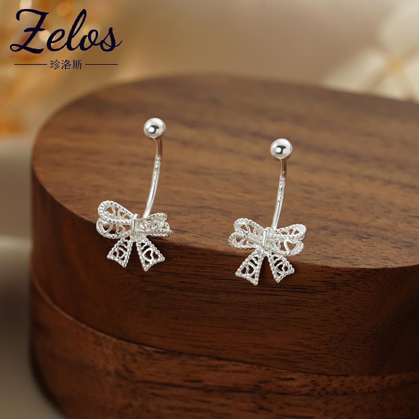 S999足银蝴蝶结耳钉韩风