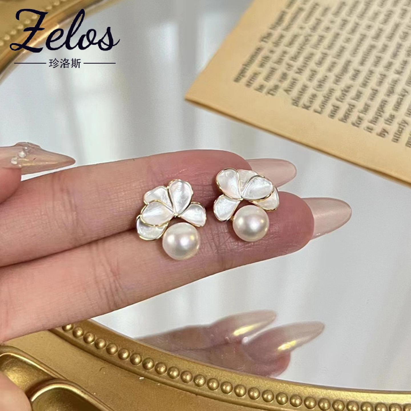 S925银针淡水珍珠花朵耳钉