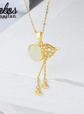 S925和田玉葫芦锁骨链女款