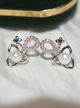 三朵花瓣天然淡水珍珠耳钉项链套装女S925纯银高级感轻奢百搭饰品