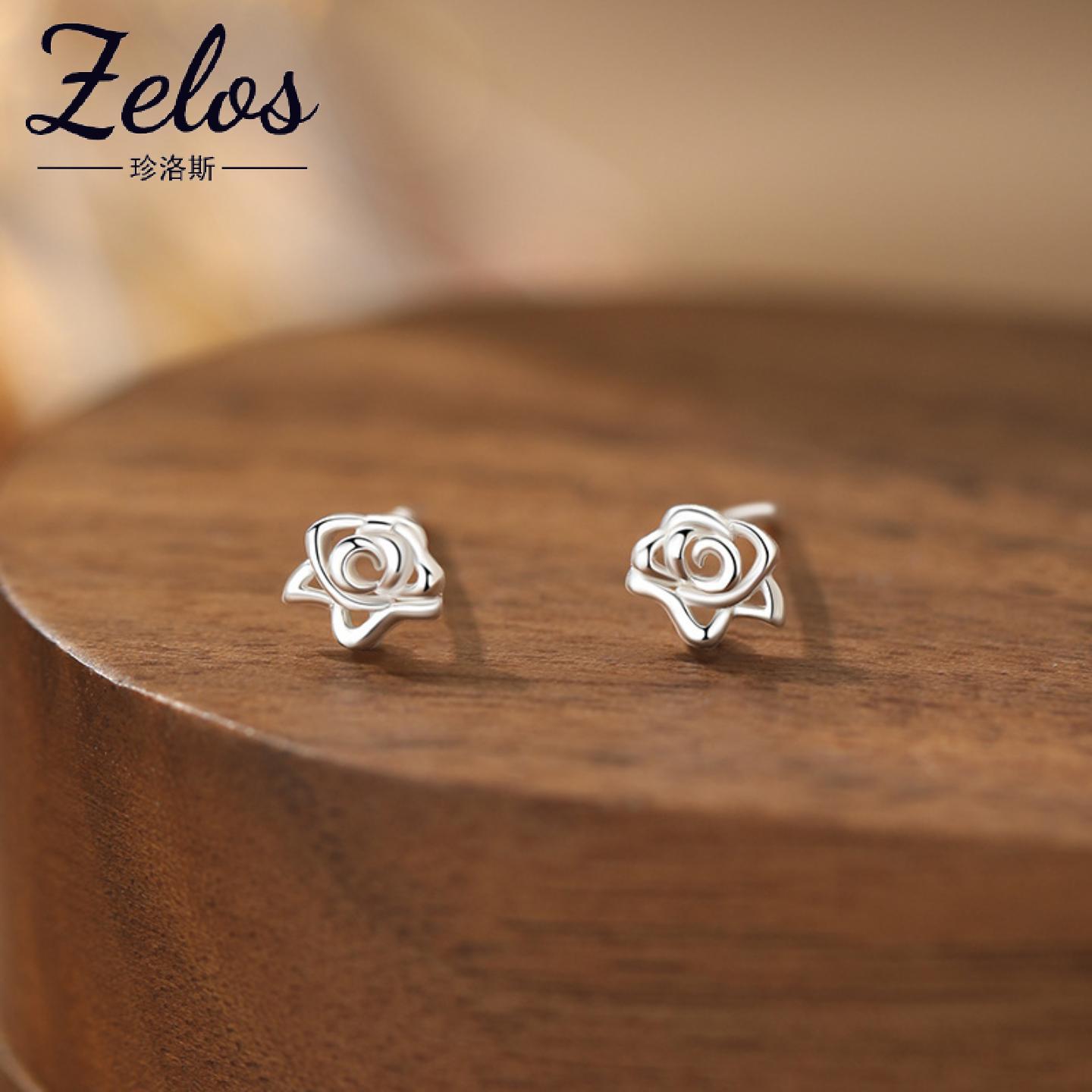 原创阿宝S999足银玫瑰之吻花朵耳钉女气质甜美精致养耳洞耳饰