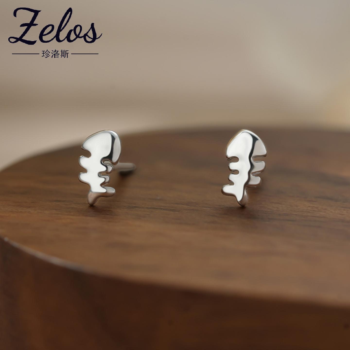 阿宝S999足银鱼骨耳钉小众独特可爱小清新高级感小巧精致耳饰