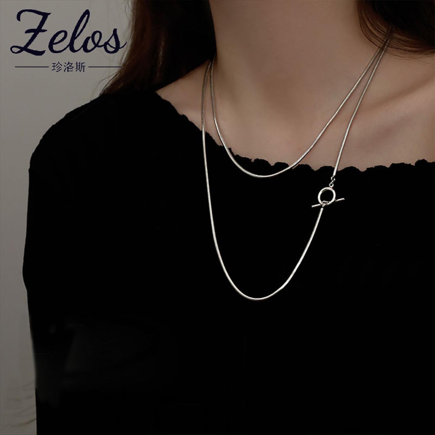 S925纯银双层蛇骨OT扣项链