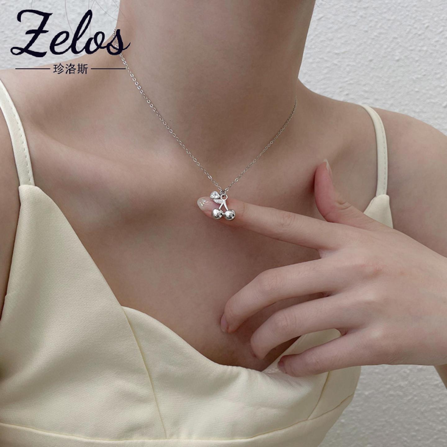 足银樱桃爱心锆石锁骨链