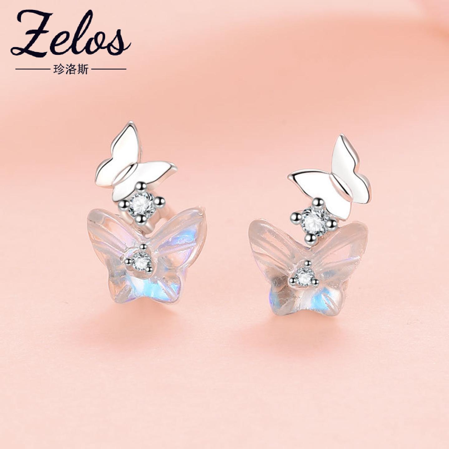 蝴蝶闪钻999纯银耳钉ins气质百搭耳环夏季热卖爆款耳饰品