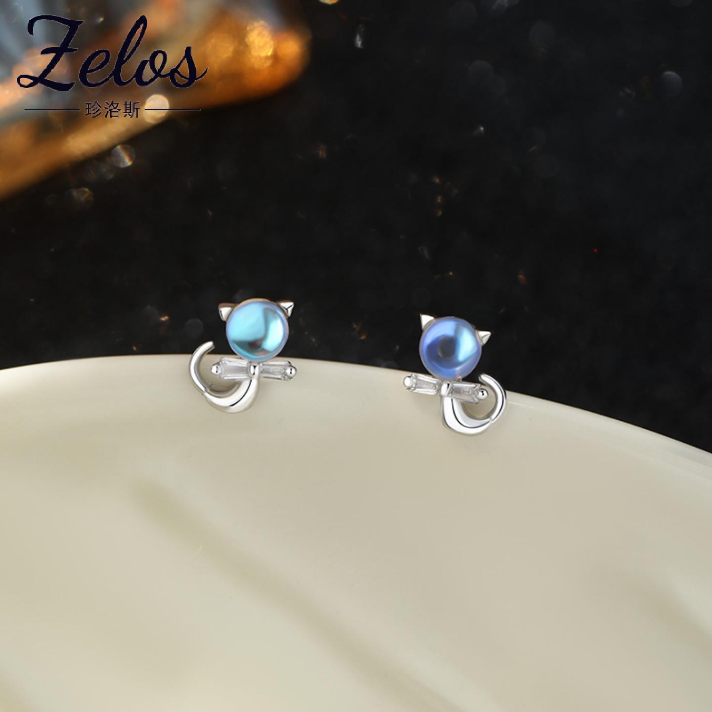 阿宝S999足银轻奢炫彩猫咪耳钉可爱动物小众设计感高级感新款耳饰