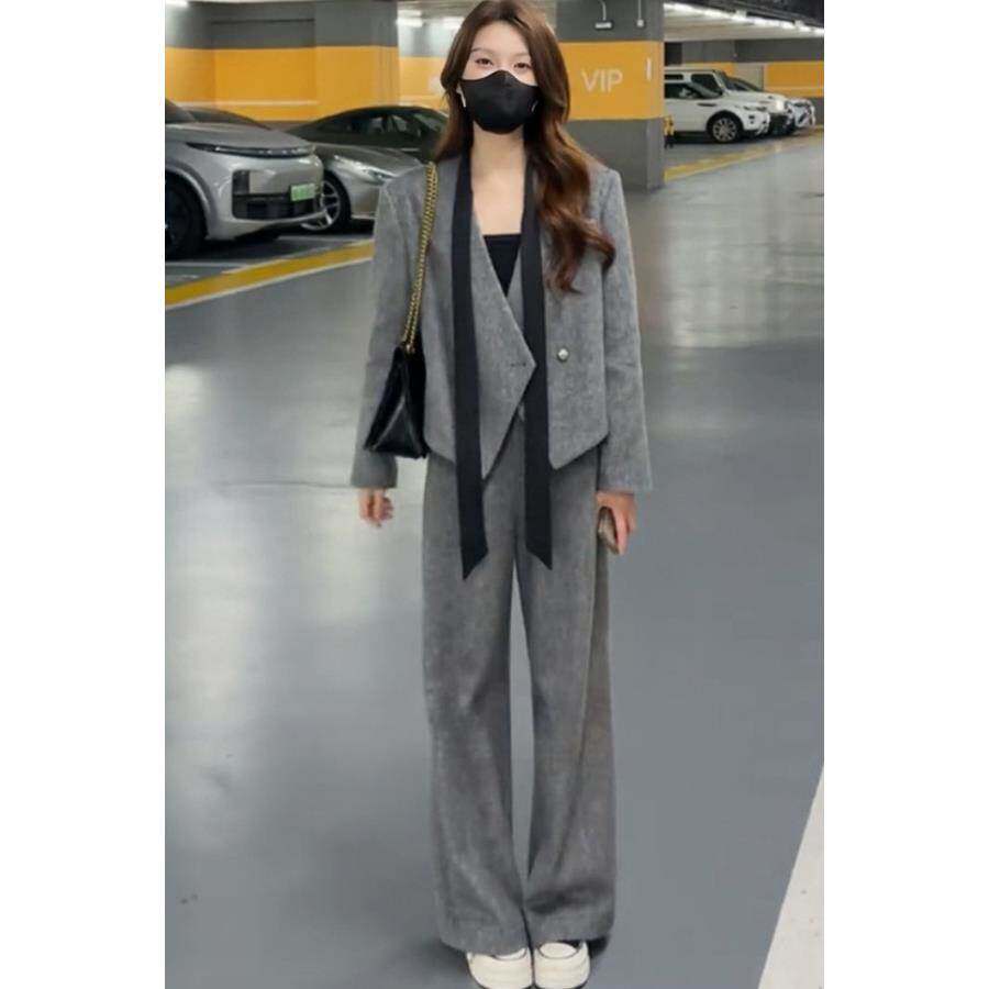 高级感西装套装女春夏新款洋气呢子西服外套休闲显瘦直筒裤两件套