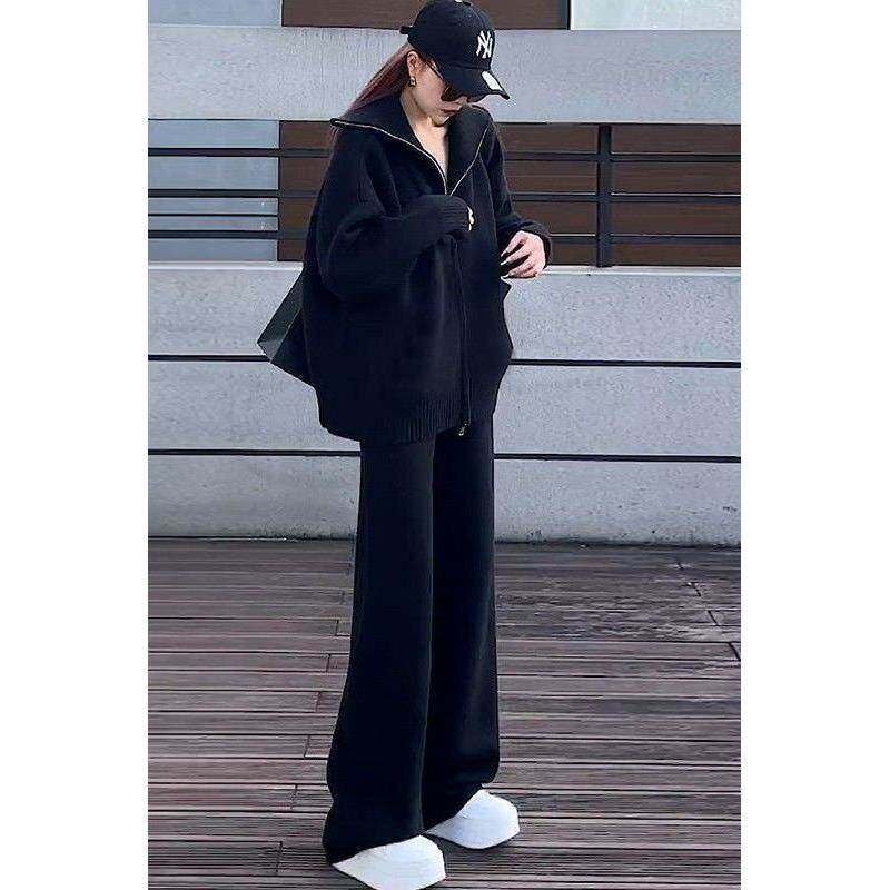 盐系穿搭一整套时尚套装女春夏新款慵懒风针织开衫阔腿裤两件套潮