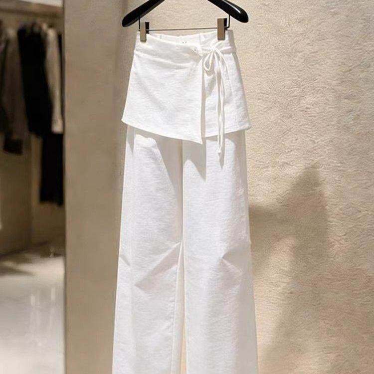 韩版慵懒时尚百搭显宽松瘦阔腿裤屁帘白色裤子女春秋休闲裤长裤