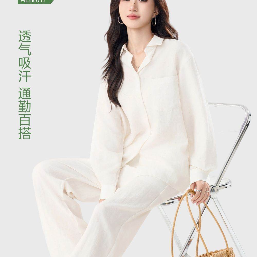 2026年新款天丝亚麻套装慵懒宽松衬衫套装