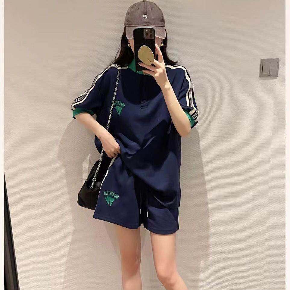 夏季休闲运动套装女衫短袖短裤宽松气质网红时尚夏装两件套潮