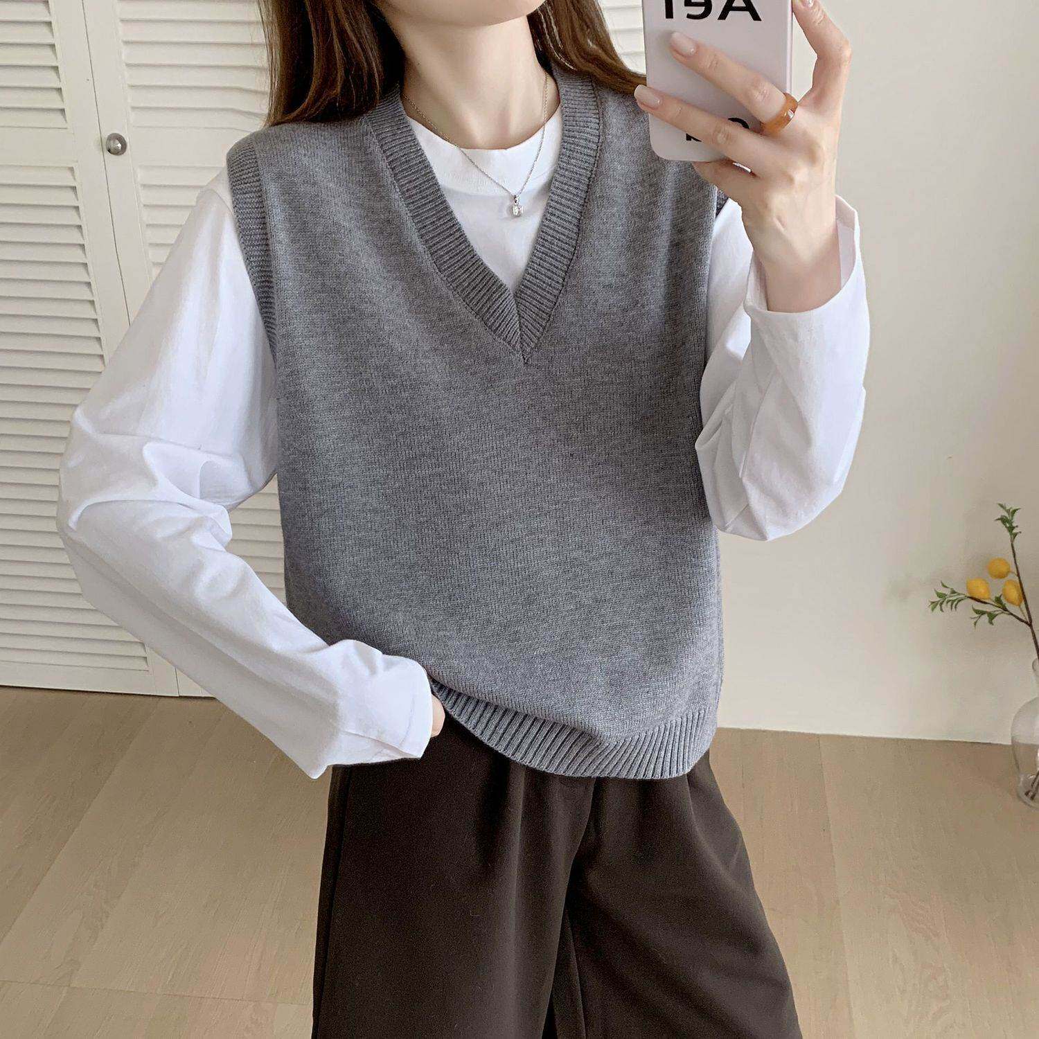 春春季2026新款韩版宽松显瘦百搭领针织毛衣休闲马甲背心外套女