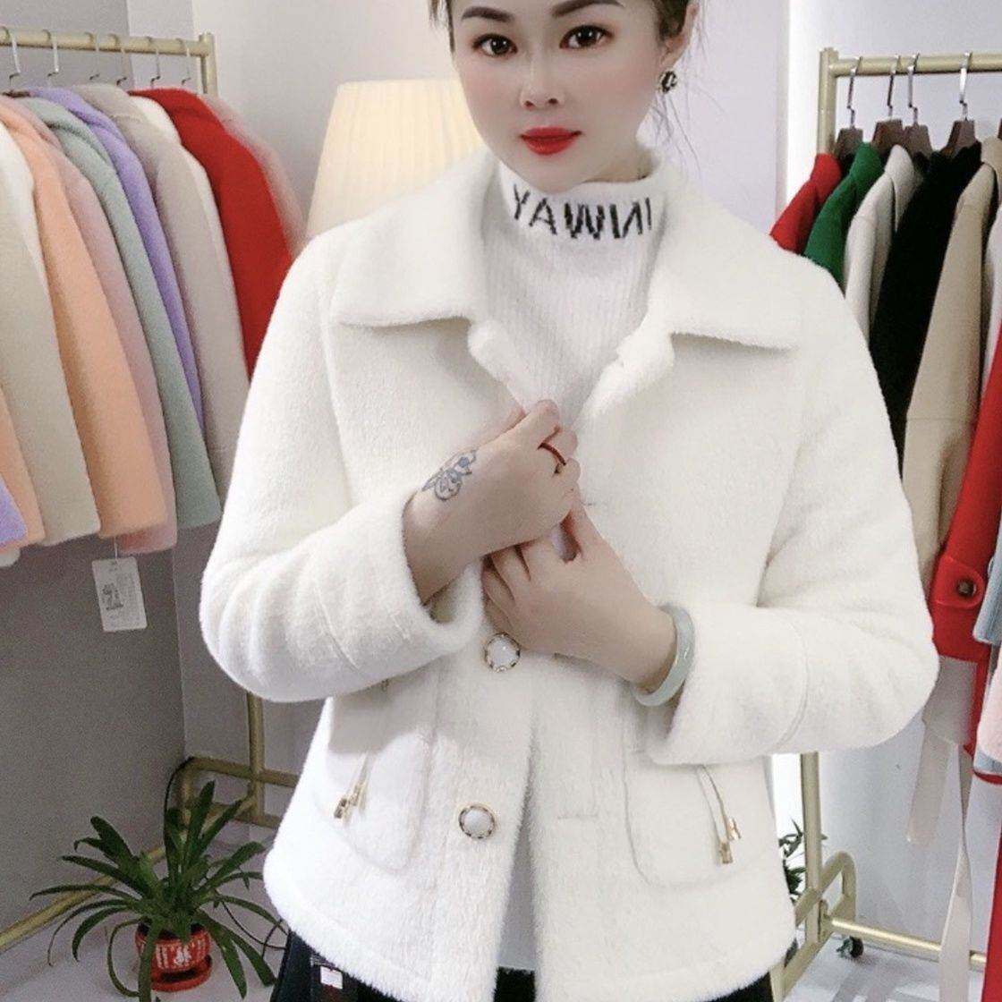 时尚精品修身外套女装秋冬新款皮毛一体吊坠口袋短外套上衣