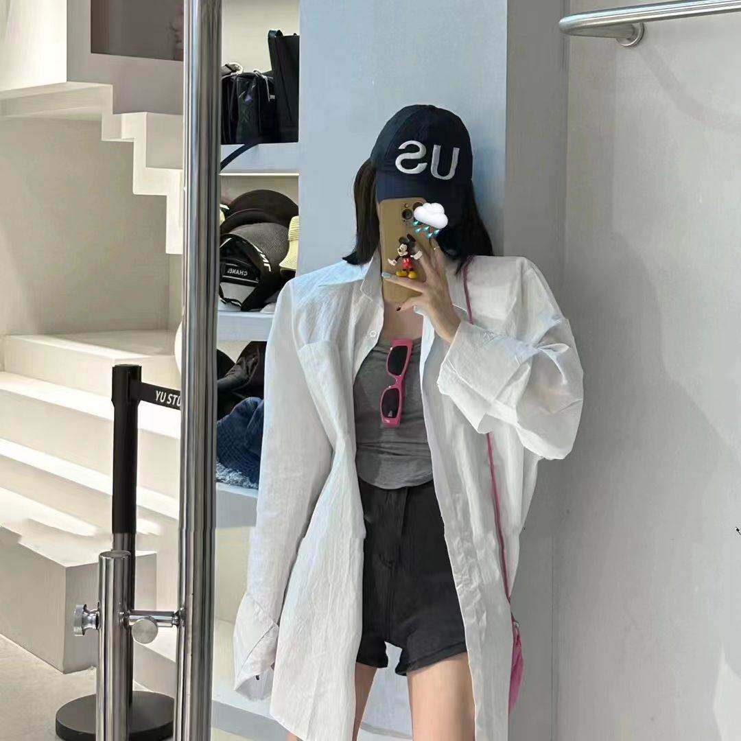 春秋港味慵懒男友风白色衬衫长袖垫肩外穿减龄纯色衬衣潮