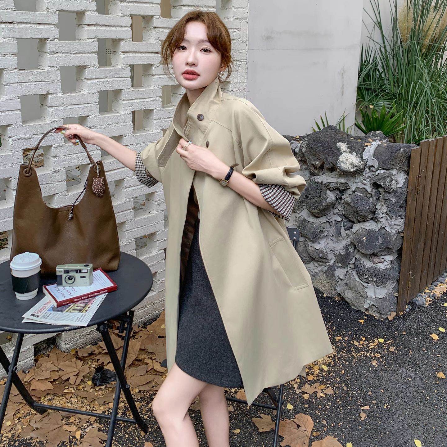 小个子时尚收腰显瘦风衣外套女2026春秋新款韩系复古中款休闲大衣