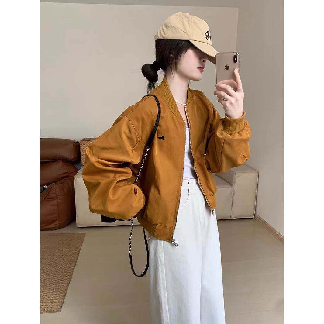 时尚宽松慵懒风春季棒球服2026新款百搭薄款上衣常规款外套长袖女