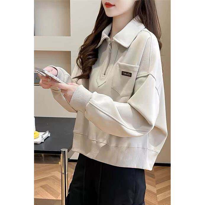 半拉链翻领套头卫衣女短款2026春季新款小个子设计感上衣外套
