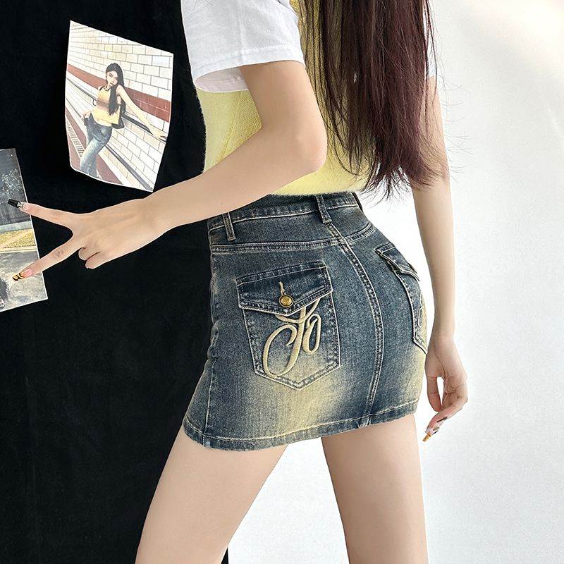 美式复古牛仔短裙女2026新款夏季辣妹紧身字包臀裙裤高腰半身裙