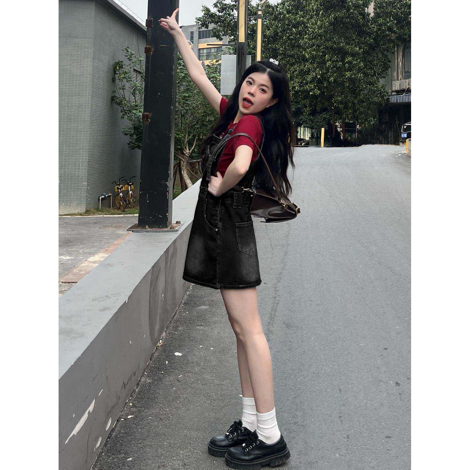 新款美式复古牛仔背带裙女2026春夏小个子高腰显瘦半身裙