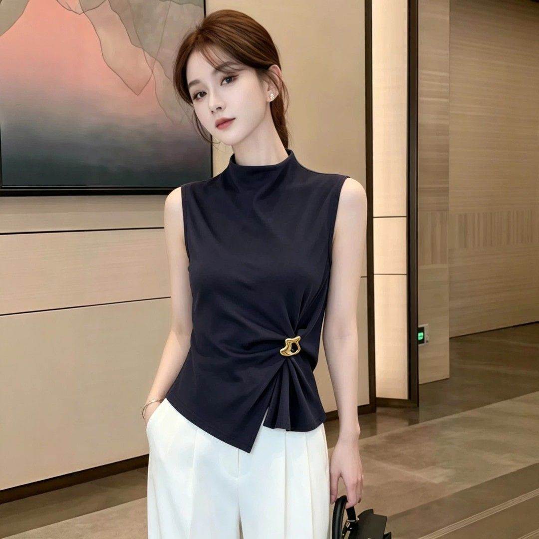 设计感小众修身显瘦扭结无袖衬衫女夏装新款时髦背心独特绝美上衣