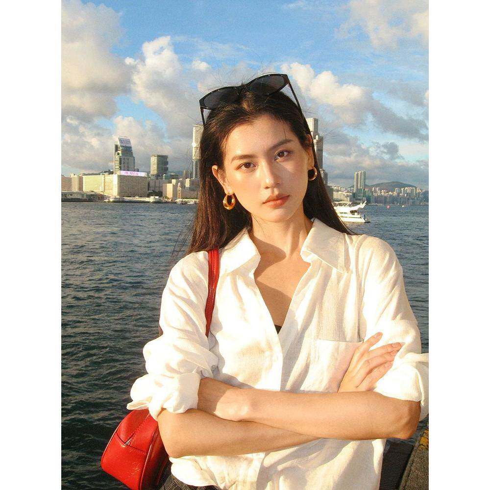 白色领长袖衬衫女士2026春春季新款慵懒风宽松显瘦百搭衬衣上衣