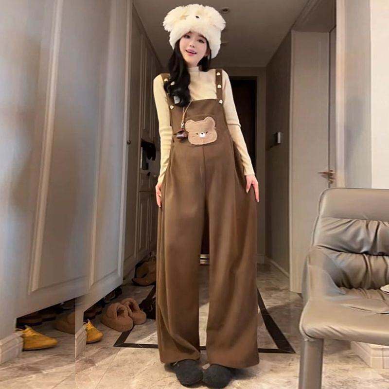 孕妇套装洋气春夏款2026新款灯芯绒背带裤加绒加厚阔腿裤宽松大码