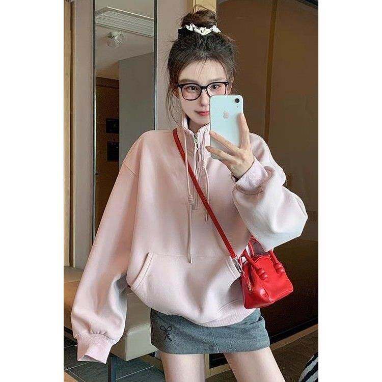 粉色减龄独特超好看单穿无帽卫衣女2026新款今年流行爆款拉链外套