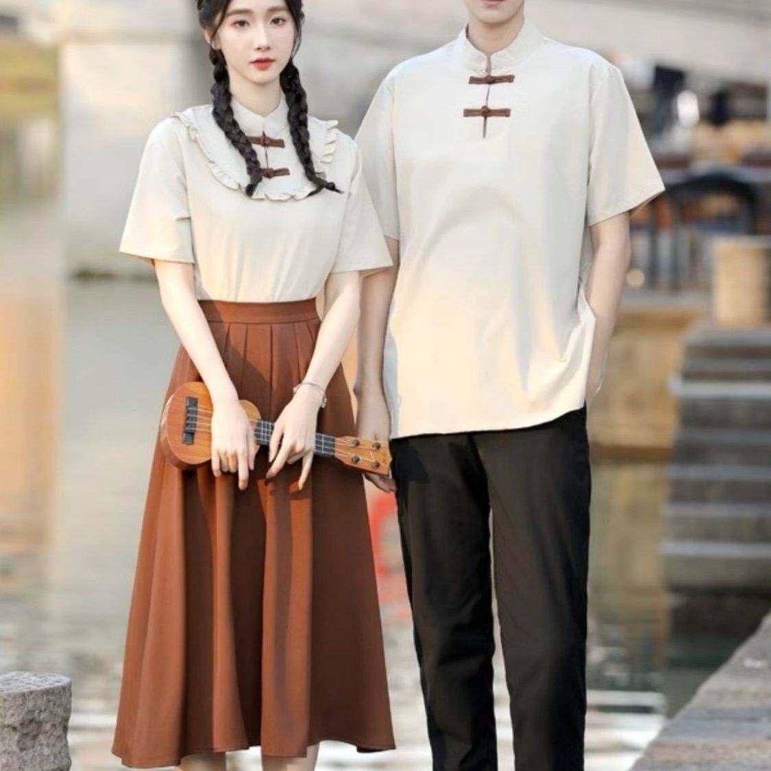 民国风学生装复古文艺中国风演出表演班服毕业夏季男女套装短袖