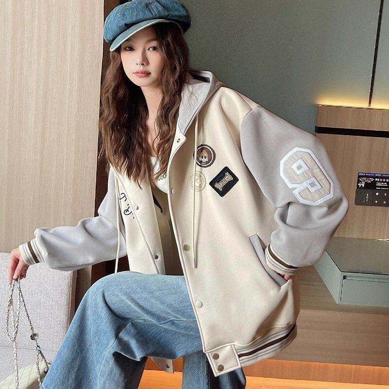棉撞色连帽棒球服外套少女2026春夏新款宽松初高中学生卫衣开衫