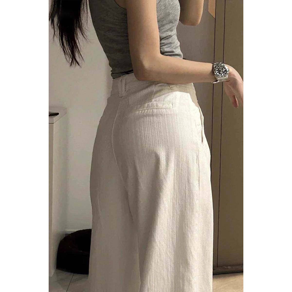 白色高腰阔腿牛仔裤女2026春季新款宽松显瘦慵懒风垂感褶皱拖地裤