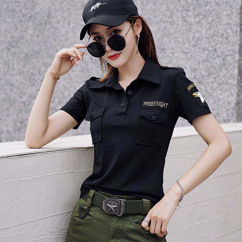 夏季水兵舞上衣女短袖新款演出服迷彩恤时尚显瘦方领韩版衫