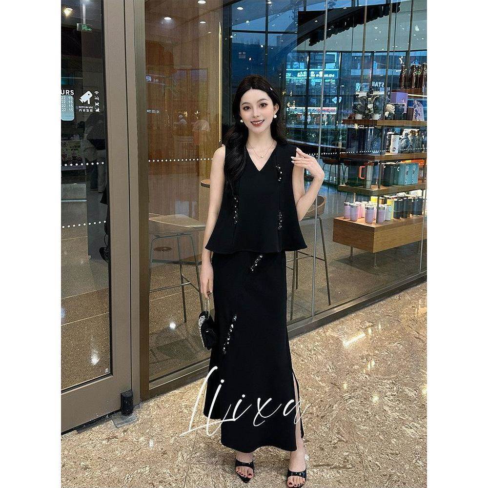 法式赫本小香风套装女高级感黑色上衣半身裙轻熟风夏季超火两件套