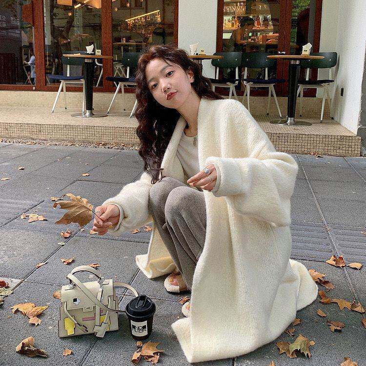 春春夏韩系大衣休闲过膝外套女中长款慵懒风宽松气质针织毛衣开衫