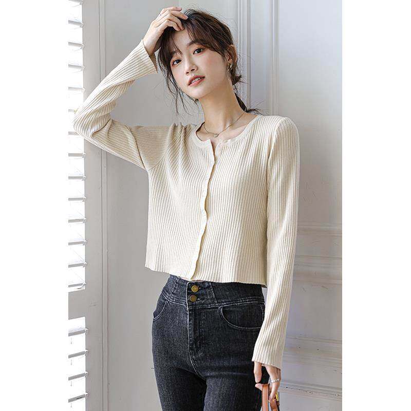 春秋新款长袖针织开衫女2026韩版领打底上衣外套配吊带内搭薄款