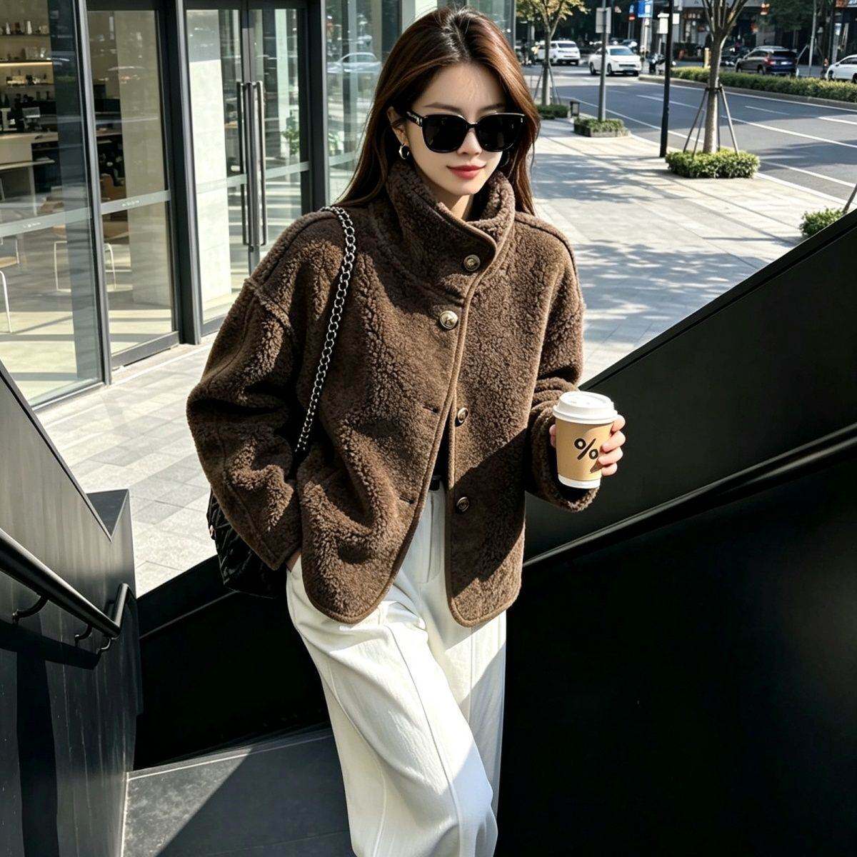 双面穿羊毛羊剪颗粒绒羊羔毛大衣女2026新款冬海宁羊毛外套