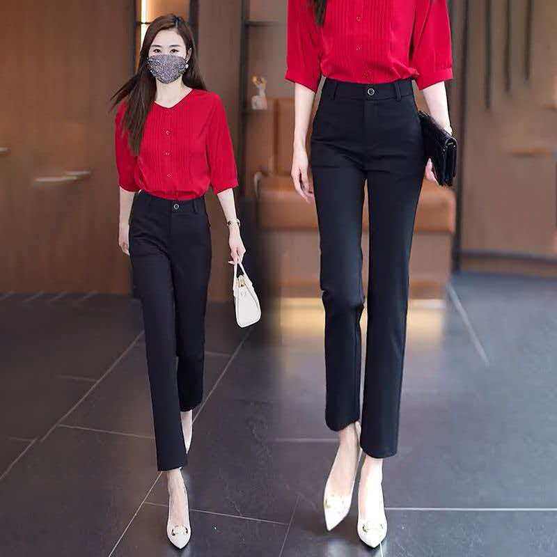 气质西裤女新款2026春季高腰显瘦休闲裤弹力百搭直筒小脚烟管裤