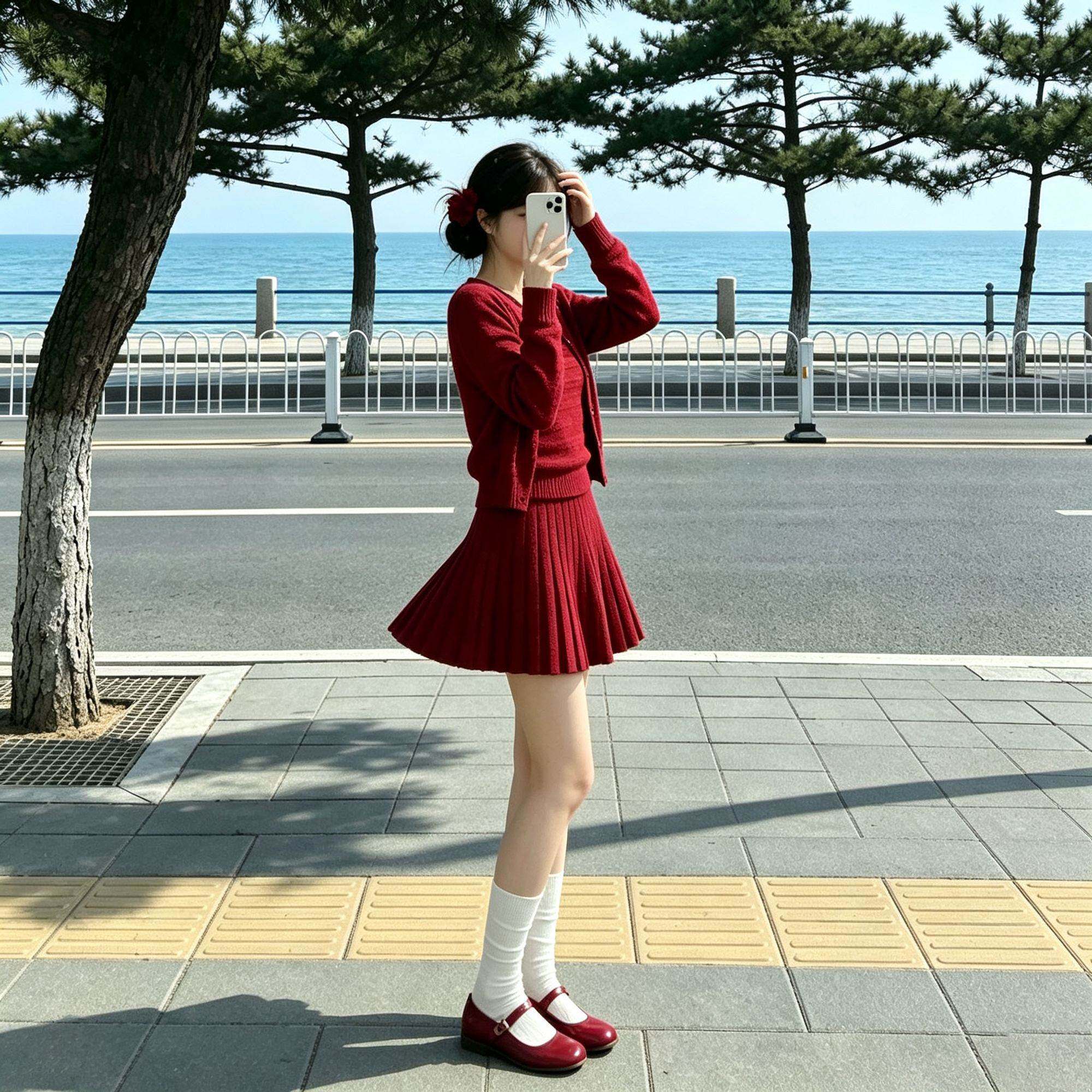 2026初秋红色日常温柔显瘦针织开衫吊带甜美减龄半身裙三件套