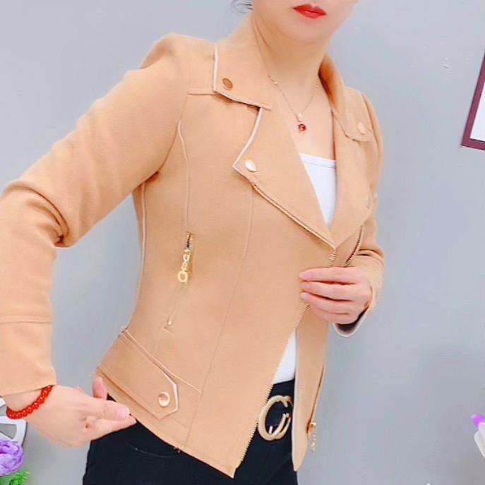 矮个子外套洋气高档女春春季女装收腰修身个性真口袋鹿皮绒短外套
