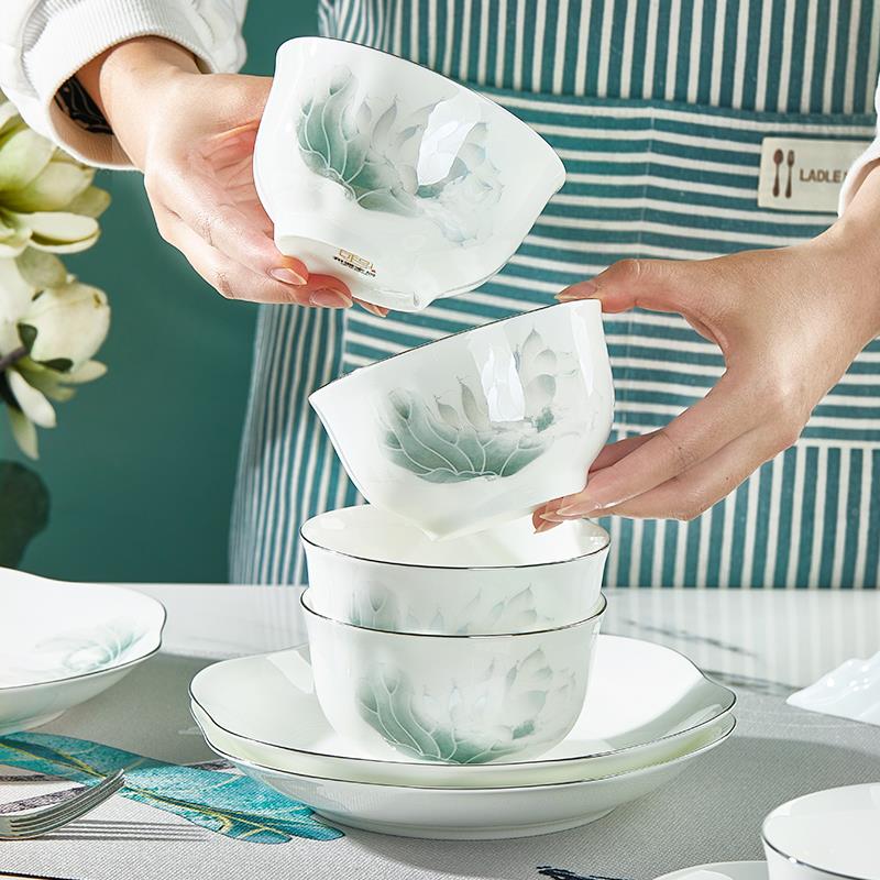 优尊瓷碗家骨用碗碟餐具202785新款高陶碗轻奢瓷米脚饭碗盘套装