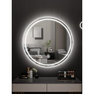 梳妆台镜子化妆镜壁挂卧室梳妆镜墙能触61667摸智镜屏led带灯挂圆