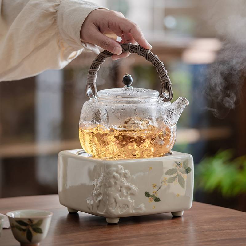 2024新款围炉煮茶器具家用室内全套电陶炉烤火炉茶具套装玻璃茶壶
