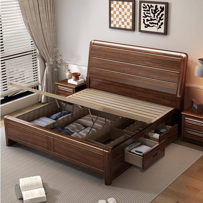 实床家1米5的EHJ床床垫2025木新款主卧1米8床双加人床带储用物箱