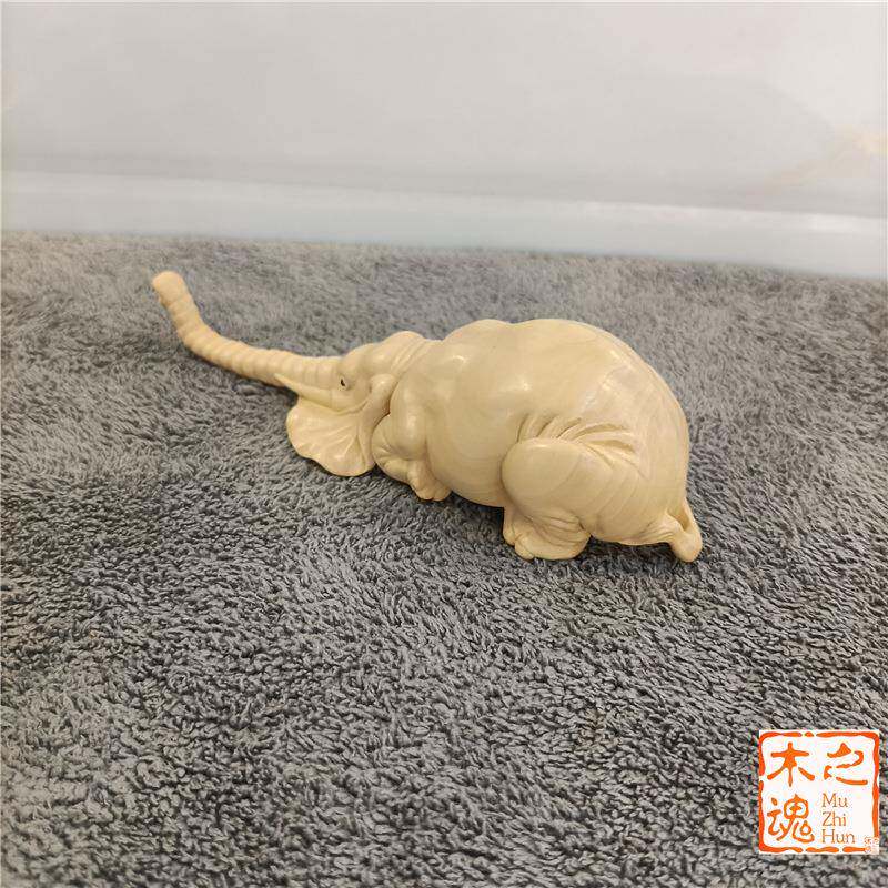 黄杨木刻家居装饰车品男随身雕手把士件汽小摆件大象616趴趴象招