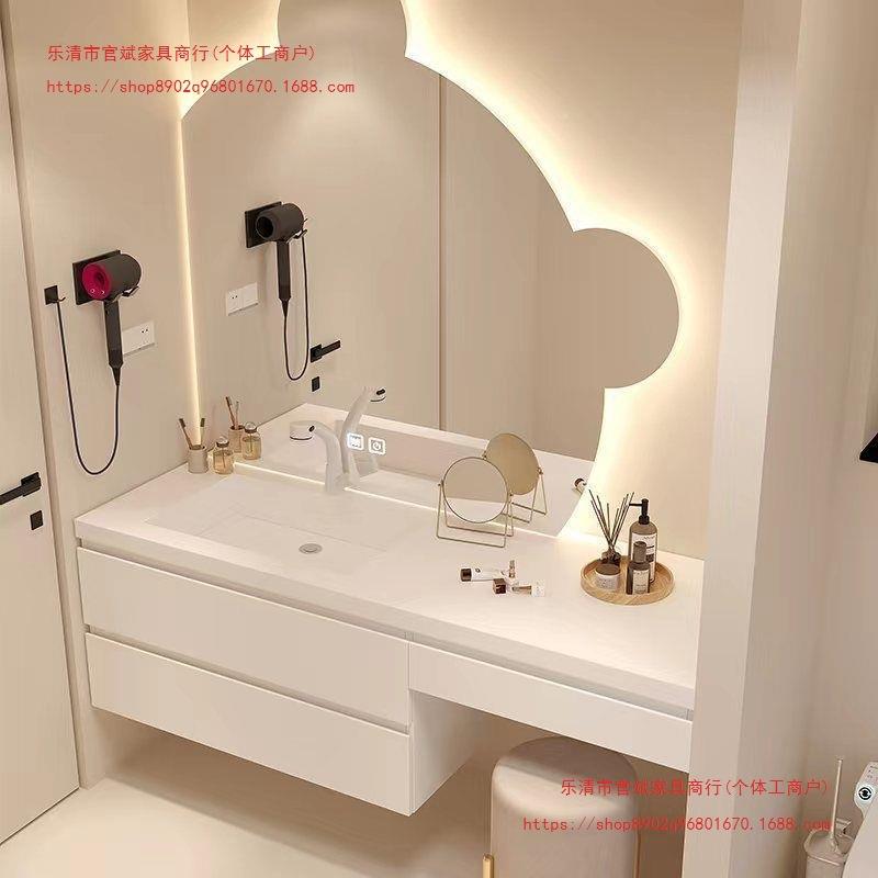 简约可板丽耐造石一人体梳妆台岩浴室柜组合盆化妆洗漱台JGQ一体