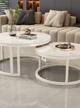 形岩几板茶奶油风小户型简约客WMI厅大小家圆用代双层现伸缩轻奢