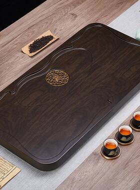 块黑具檀木木茶盘实家用40597办公室大小号排水客厅原木茶托茶整