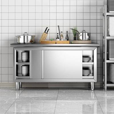 不锈子钢工作台厨房储物置物收纳柜打荷柜碗台面切菜桌拉门VRU操