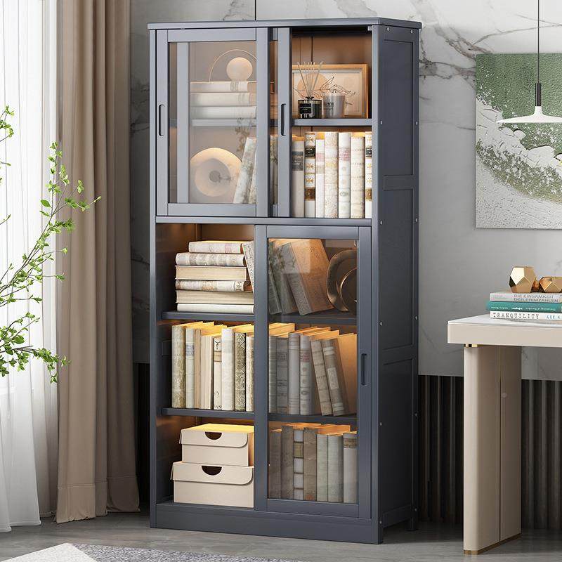 靠墙防落地客厅书架展WFK柜家用尘组装轻示奢玻璃门书柜推门拉带